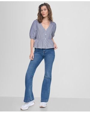DKNY V-neck Button-front Shirt - Blue