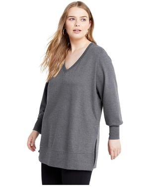 June + Vie June + Vie Plus Size V-neck French Terry Sweatshirt - Gray