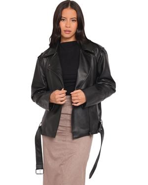 Petal & Pup Parsons Oversized Faux Leather Moto Jacket - Black