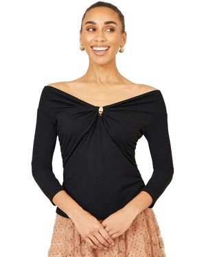 Yumi' Bardot Long Sleeve Jersey Top - Black