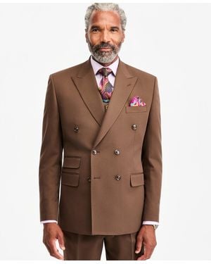 Tayion Collection Classic-fit Medium Brown Suit Separate Double-breasted Jacket