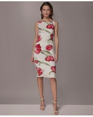Donna Karan Petite Square-neck Printed Sheath Dress - Brown