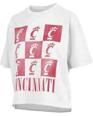 Pressbox Distressed Cincinnati Bearcats Motley Crew Andy Waist Length Oversized T-shirt - White