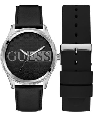 Guess Silver Tone Analog Watch - Black