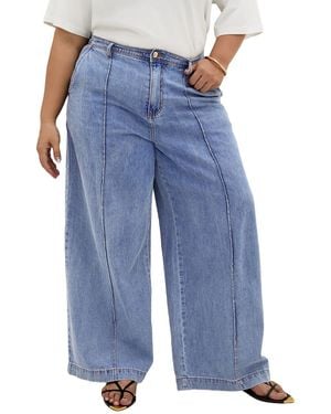 City Chic Plus Size Tilly High-rise Wide-leg Elastic-back Cotton Denim Pants - Blue