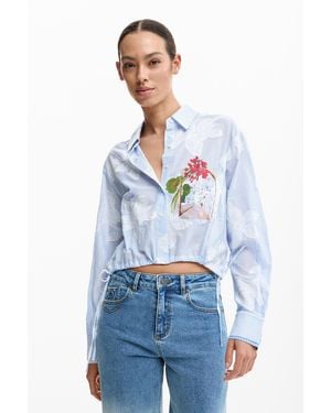 Desigual Short Printed Shirt, Cotton - Blue