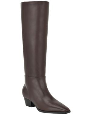 Calvin Klein Varcey Tall Leather Block Heel Boots - Brown