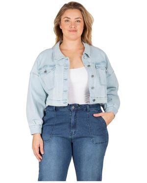 Standards & Practices Plus Size Cropped Denim Trucker Jacket - Blue
