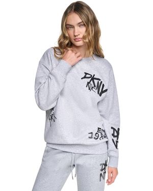 DKNY Graffiti Logo Crewneck Graphic Long-sleeve Sweatshirt - White