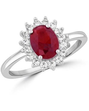 Simona Elegant Oval Halo Cz Flower Design Ring - White