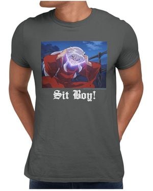 Inuyasha Sit Boy Glowing Beads Minimal Short Sleeve T-shirt - Gray