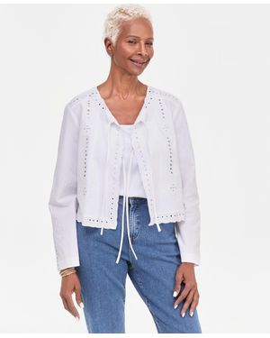 Style & Co. Cotton Eyelet Lace Tie-front Jacket - White