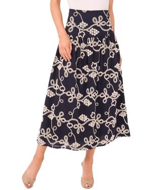Cece Eyelet Embroidered Wide Yoke Midi Skirt - White