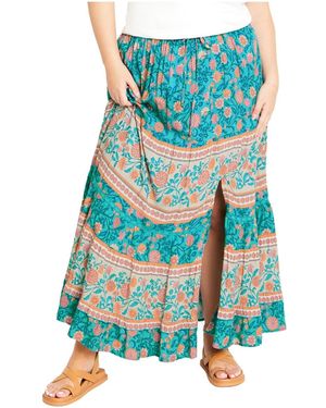 City Chic Aurora Print Skirt - Blue