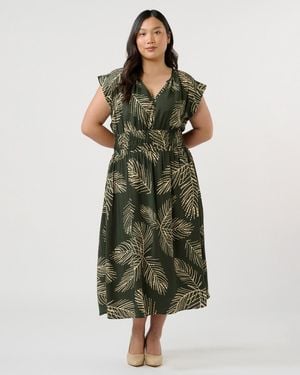 Estelle Plus Size Palmer Resort Shift Dress - Green