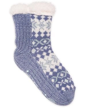 Muk Luks Pieced Cabin Sox (1 Pair Pack) - Blue