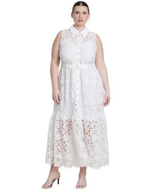 Eloquii Lace Dress With Buttons And Collar - Multicolor