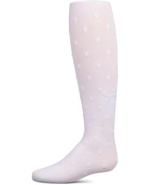 Memoi Girls Opaque Polka Dot Bow-trimmed Flocked Tights - Pink