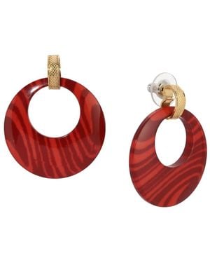 2028 Gold Tone Burgundy Hoop Earrings - Red