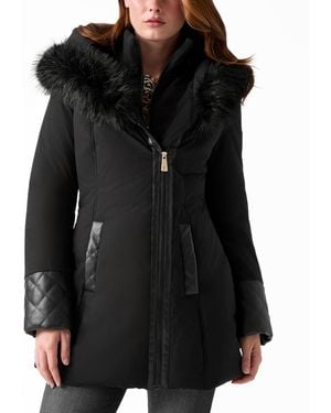 Guess Pleather Sleeve Detailed Faux-fur Hooded Puffer Coat - Black