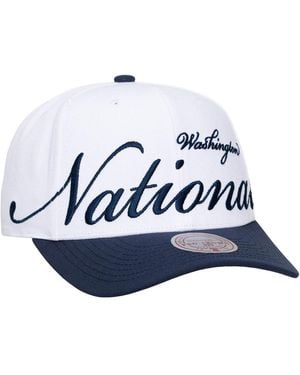 Mitchell & Ness And White/navy Washington Nationals Xl Script Pro Crown Adjustable Hat - Blue