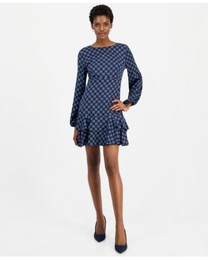 Marella Emmcambra Balloon-sleeve Geometric-print Mini Dress - Blue