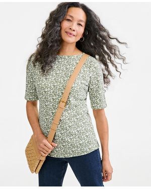 Style & Co. Petite Elbow-sleeve Boat Neck Top - Gray