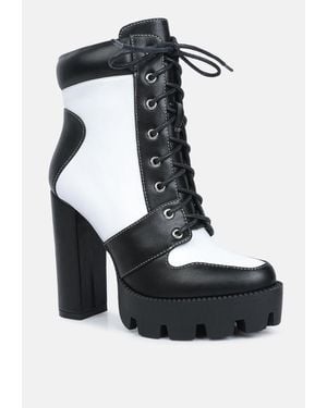 LONDON RAG Moos Block Heel Lace Up Boots - Black