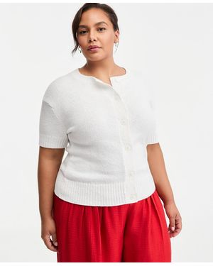 On 34th Trendy Plus Size Short-sleeve Button-front Cardigan - White