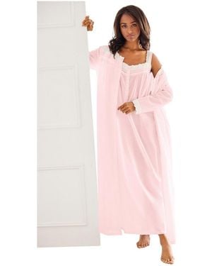 Only Neccessities Plus Size Only Necessities Long 2-piece Cabbage-rose Peignoir Set - Pink