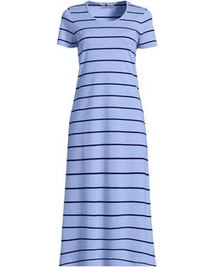 Lands' End Cotton Short Sleeve Midcalf Nightgown - Blue