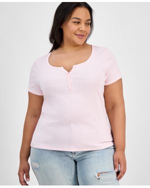 Hippie Rose Trendy Plus Size Henley Top - White