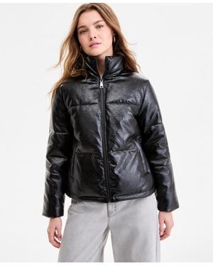Steve Madden Textured Faux-leather Puffer Coat - Black