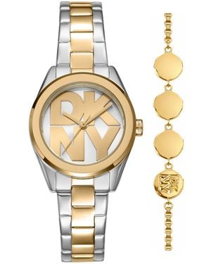 DKNY Logo Quartz Two-tone Stainless Steel Bracelet Watch 28mm Gift Set - Metallic