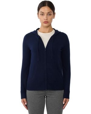 Jennie Liu 100% Pure Cashmere Long Sleeve Zip Hoodie Cardigan Sweater - Blue