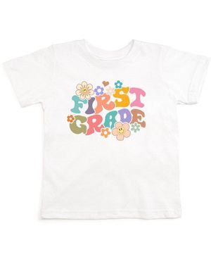 Sweet Wink Little And Big Girls First Grade Retro Short Sleeve T-shirt - White