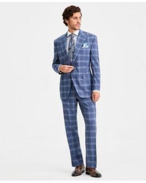 Tayion Collection Classic Fit Windowpane Suit Separates - Blue