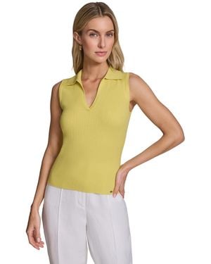 Calvin Klein Sleeveless Collared V-neck Sweater - Multicolor