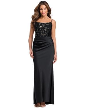 Betsy & Adam Floral Square Neck Gown - Black