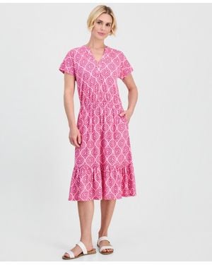 Style & Co. Petite Printed V-neck Midi Dress - Pink
