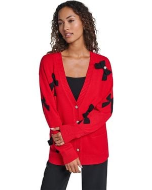 KARL LAGERFELD Bow Long-sleeve V-neck Cardigan - Red