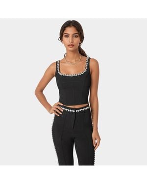 Bebe Rhinestone Detail Woven Twill Corset - Black