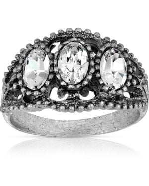 2028 Pewter Triple Crystal Oval Ring - Metallic