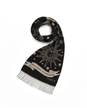 Fable England Freya Celestial Jacquard Scarf - Black