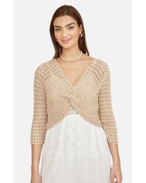 Yumi' Crochet Cotton Twisted Bolero Sweater - White