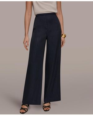 Donna Karan Pinstripe Wide Leg Pull-on Pants - Blue
