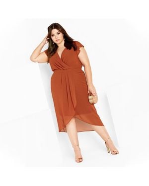 City Chic Plus Size Wrap Swing Dress - Orange