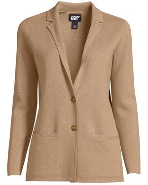 Lands' End Fine Gauge Cotton Button Front Blazer Sweater - Natural