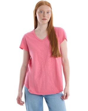 Wilt Clothing Short Sleeve Shrunken V-neck Shirttail Tee - Pink