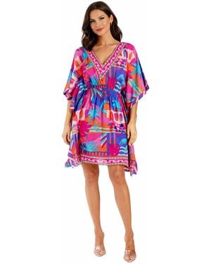 La Moda Clothing Club Moda Blue Floral V-neck Mini Dress - Red